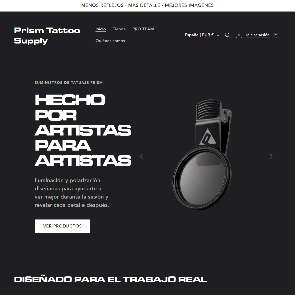 Prism Tattoo Supply · Startseite, Botschaft und Navigation