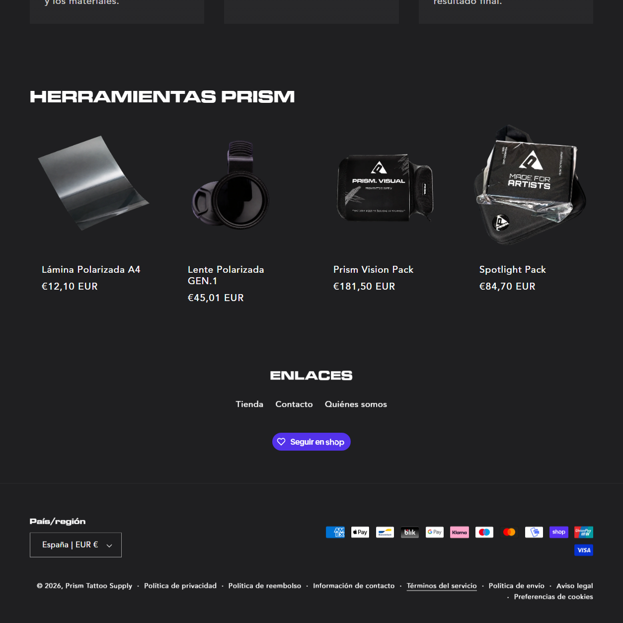 Prism Tattoo Supply · Shop, Produkt und Kauf